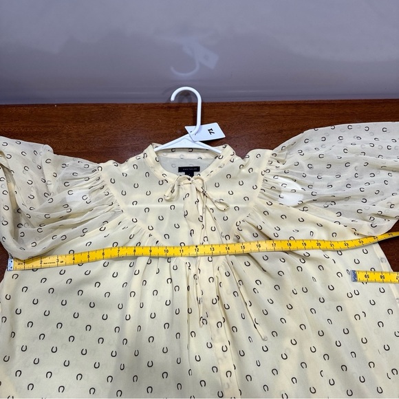 Ann Taylor Horseshoe V-Yoke Tie Neck Hidden Button Blouse Yellow S Equastrian - Picture 11 of 11